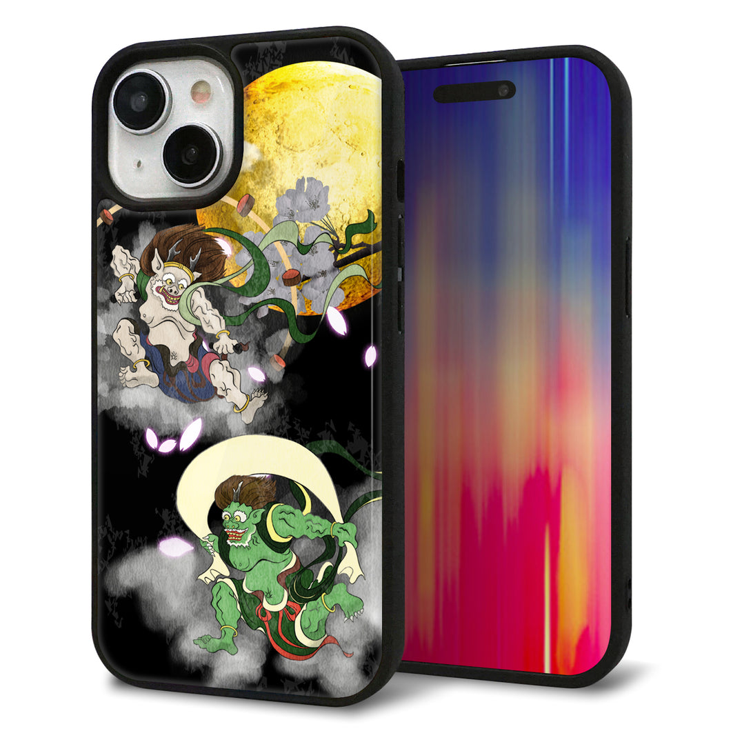 iPhone 15 強化ガラス&TPUスマホケース ガラプリ【HA241 風神雷神 月】