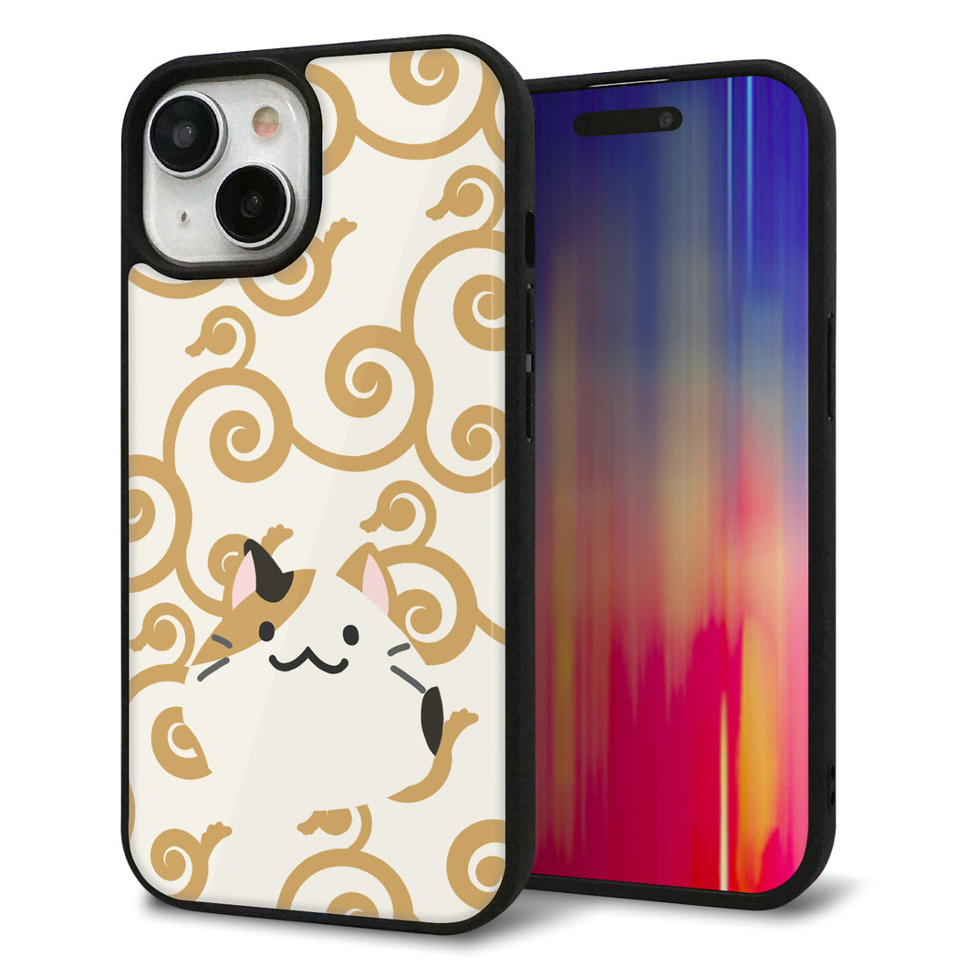 iPhone 15 強化ガラス&TPUスマホケース ガラプリ【HA245 もちねこ ミケ】