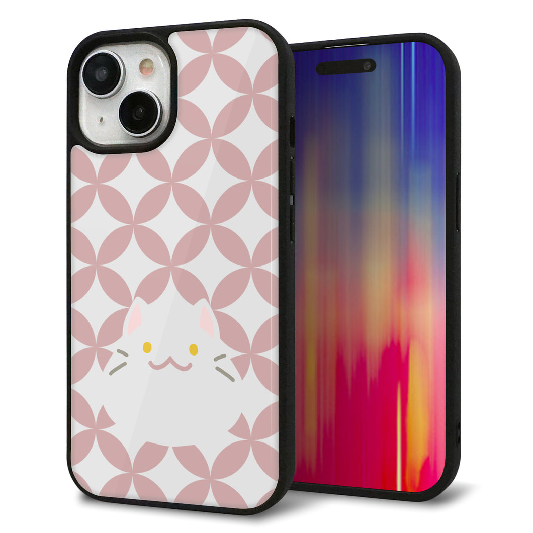 iPhone 15 強化ガラス&TPUスマホケース ガラプリ【HA248 もちねこ シロ】