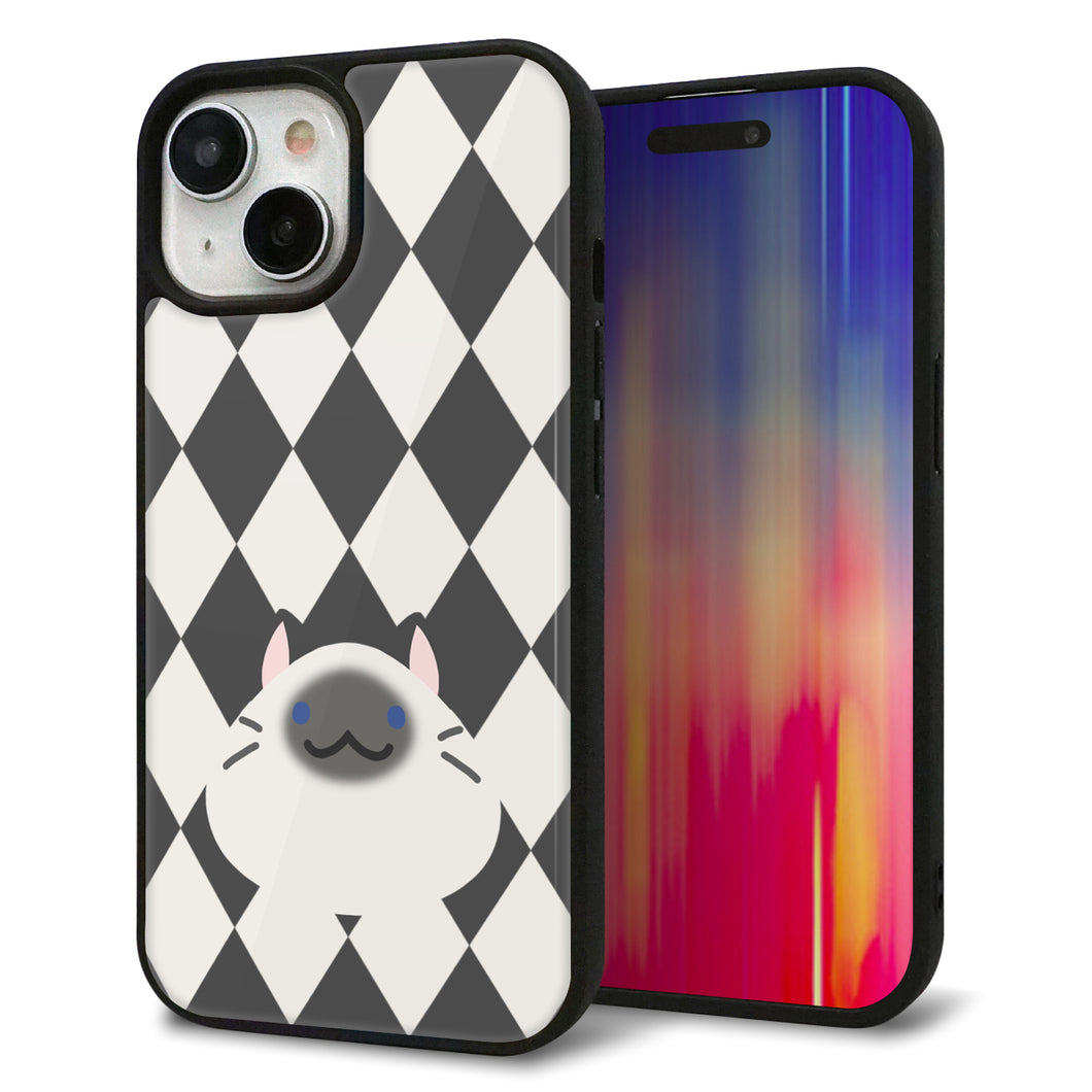 iPhone 15 強化ガラス&TPUスマホケース ガラプリ【HA250 もちねこ シャム】