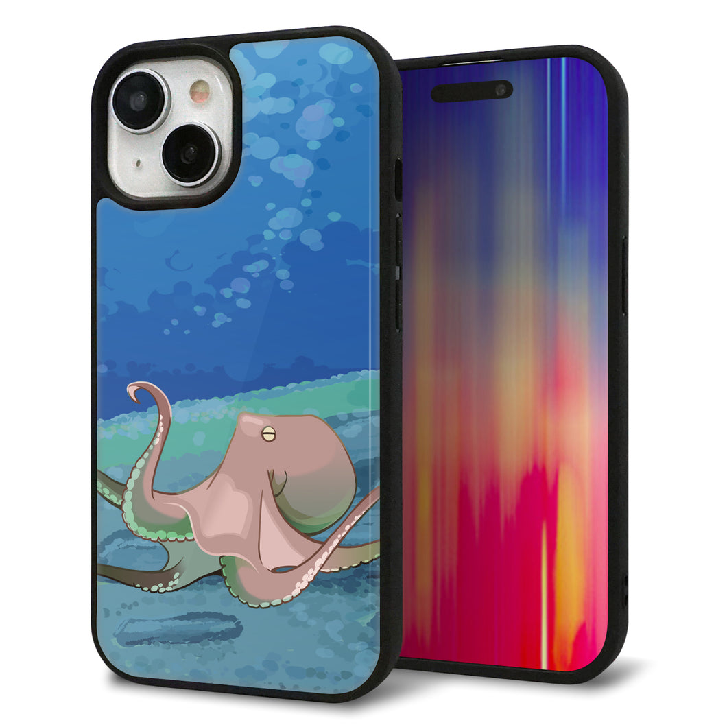 iPhone 15 強化ガラス&TPUスマホケース ガラプリ【HA259 ポケットアクアリウム タコ】