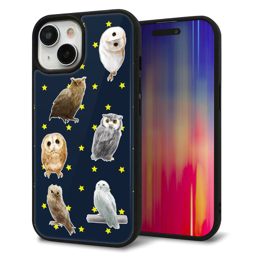 iPhone 15 強化ガラス&TPUスマホケース ガラプリ【HA276 フクロウいろいろ】