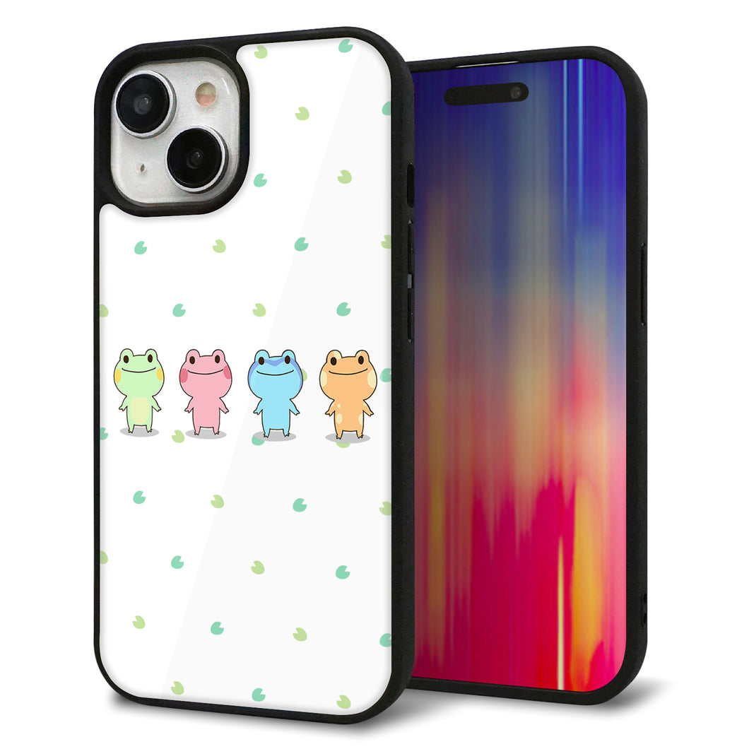 iPhone 15 強化ガラス&TPUスマホケース ガラプリ【HA277 カエル 葉】