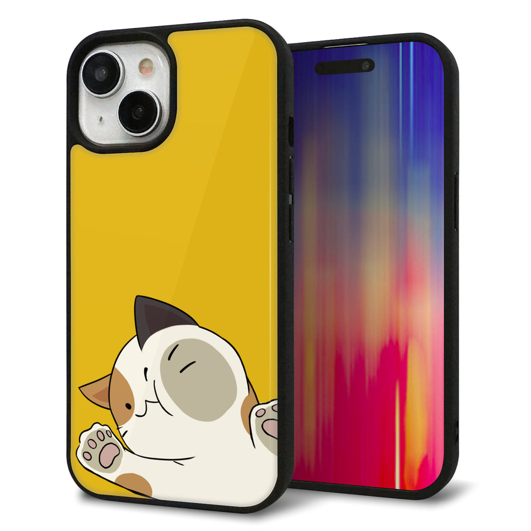 iPhone 15 強化ガラス&TPUスマホケース ガラプリ【HA288 むぎゅっとミケ】