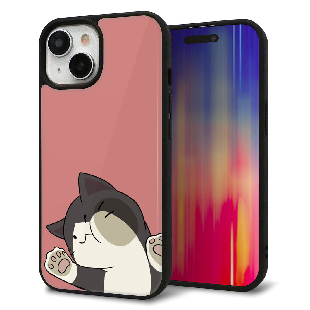 iPhone 15 強化ガラス&TPUスマホケース ガラプリ【HA289 むぎゅっとクロ】