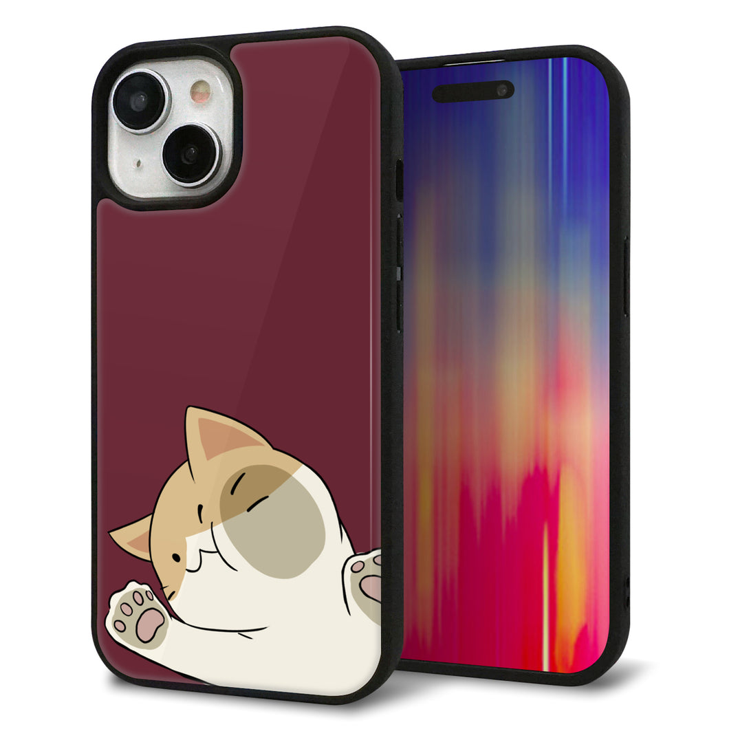 iPhone 15 強化ガラス&TPUスマホケース ガラプリ【HA291 むぎゅっとハチワレ】