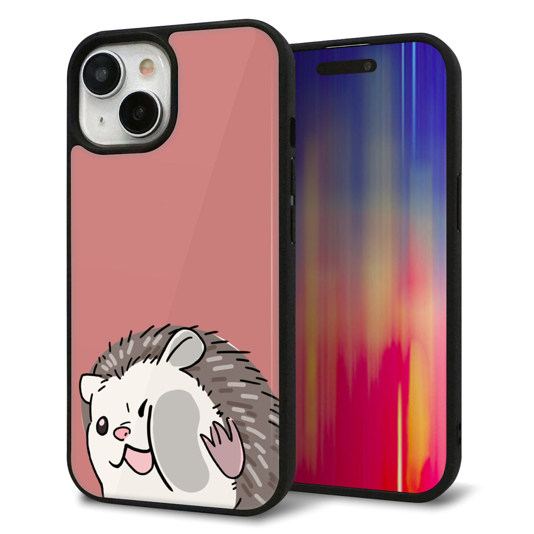 iPhone 15 強化ガラス&TPUスマホケース ガラプリ【HA297 むぎゅっとハリネズミ】