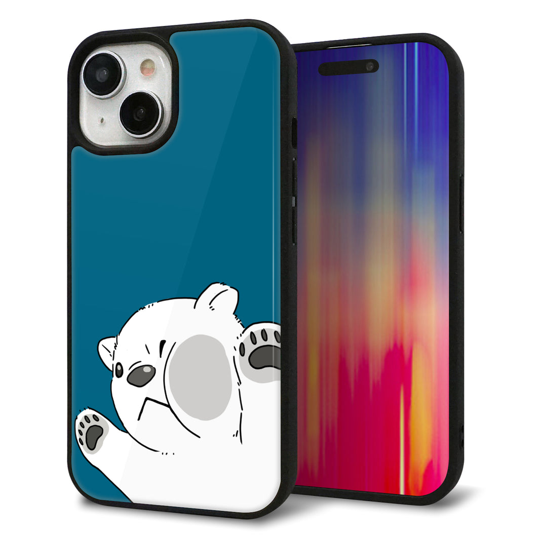 iPhone 15 強化ガラス&TPUスマホケース ガラプリ【HA299 むぎゅっとシロクマ】