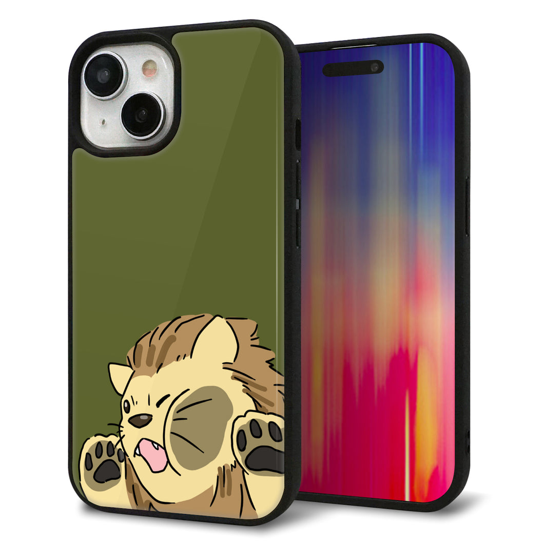 iPhone 15 強化ガラス&TPUスマホケース ガラプリ【HA304 むぎゅっとライオン】