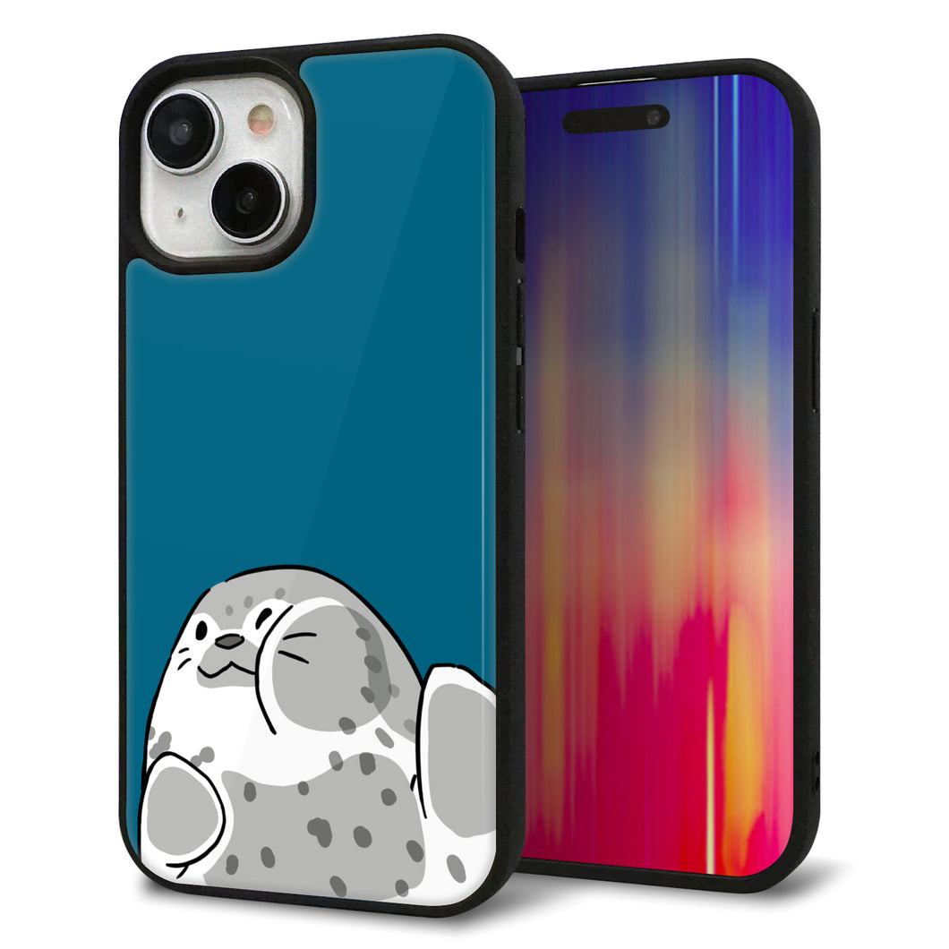 iPhone 15 強化ガラス&TPUスマホケース ガラプリ【HA305 むぎゅっとアザラシ】