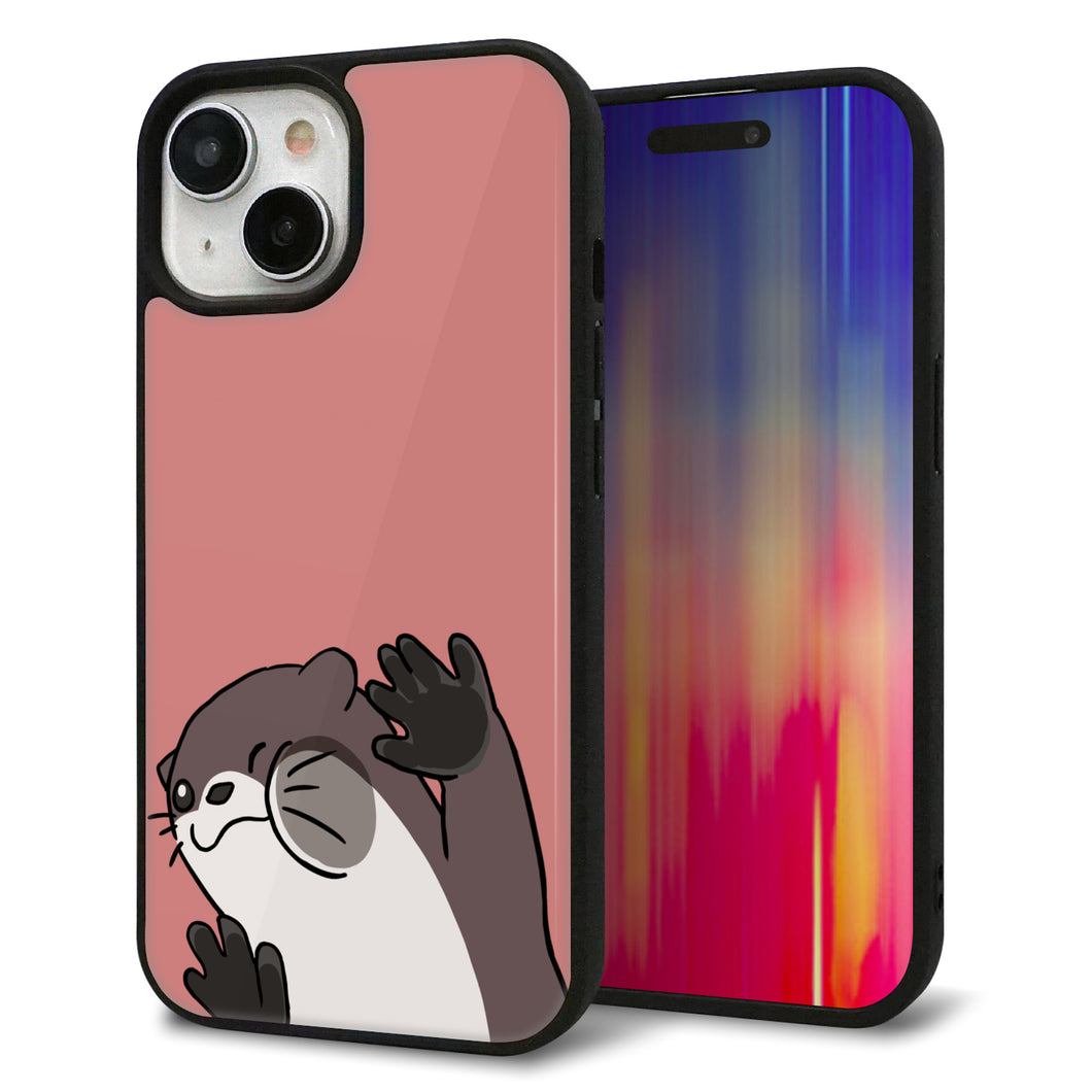 iPhone 15 強化ガラス&TPUスマホケース ガラプリ【HA306 むぎゅっとカワウソ】