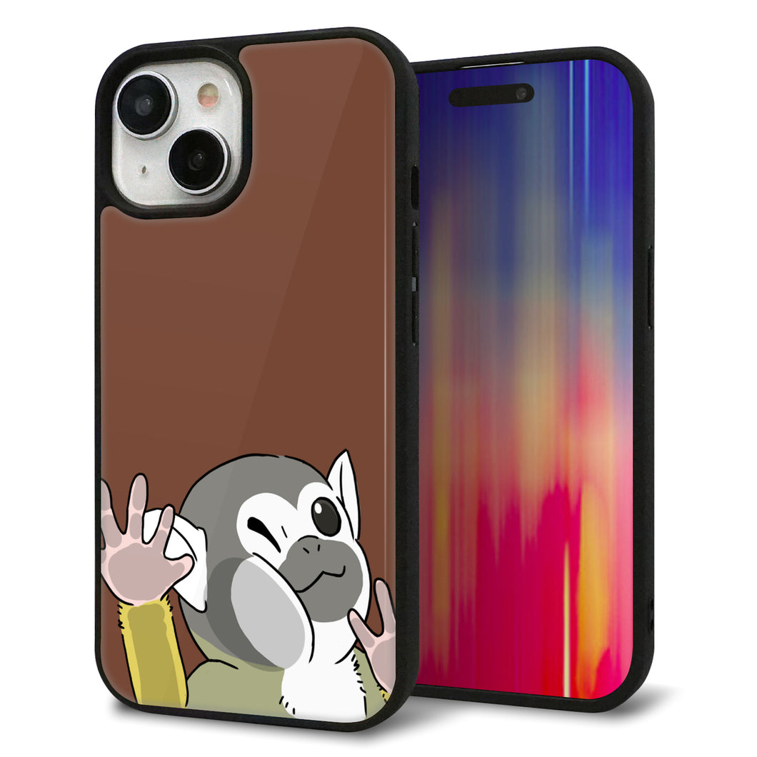 iPhone 15 強化ガラス&TPUスマホケース ガラプリ【HA307 むぎゅっとリスザル】