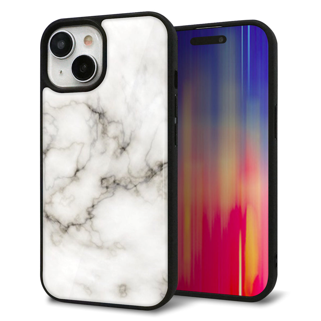 iPhone 15 強化ガラス&TPUスマホケース ガラプリ【KM871 大理石WH】
