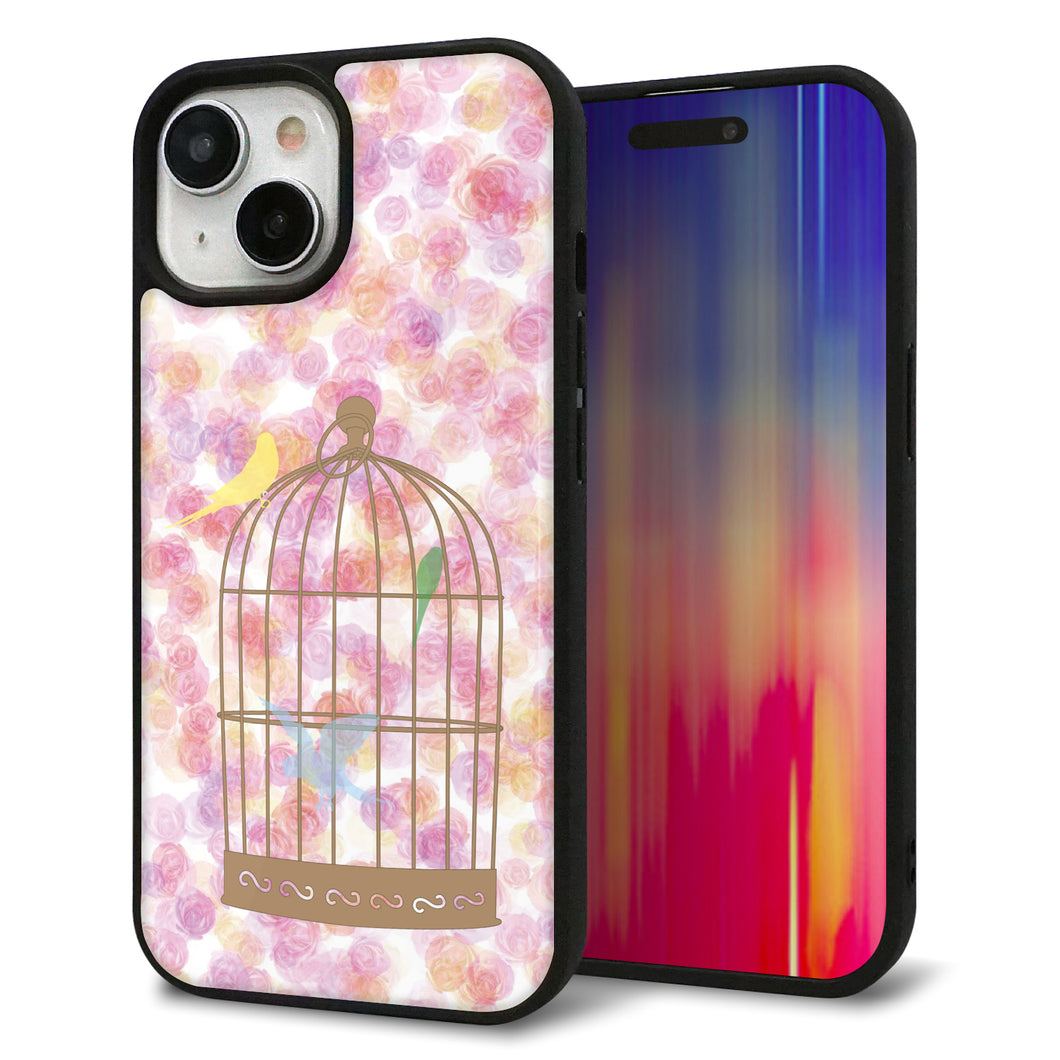 iPhone 15 強化ガラス&TPUスマホケース ガラプリ【KM882 鳥かご】