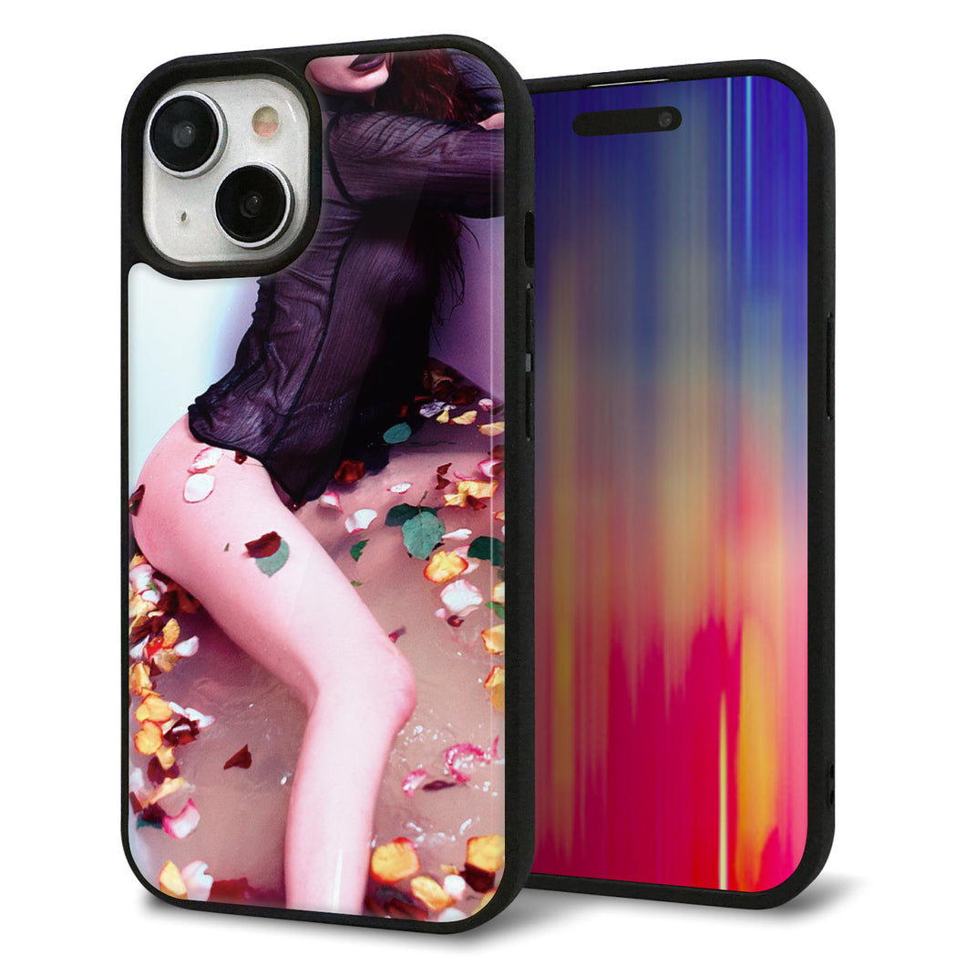 iPhone 15 強化ガラス&TPUスマホケース ガラプリ【KM885 バラ風呂】