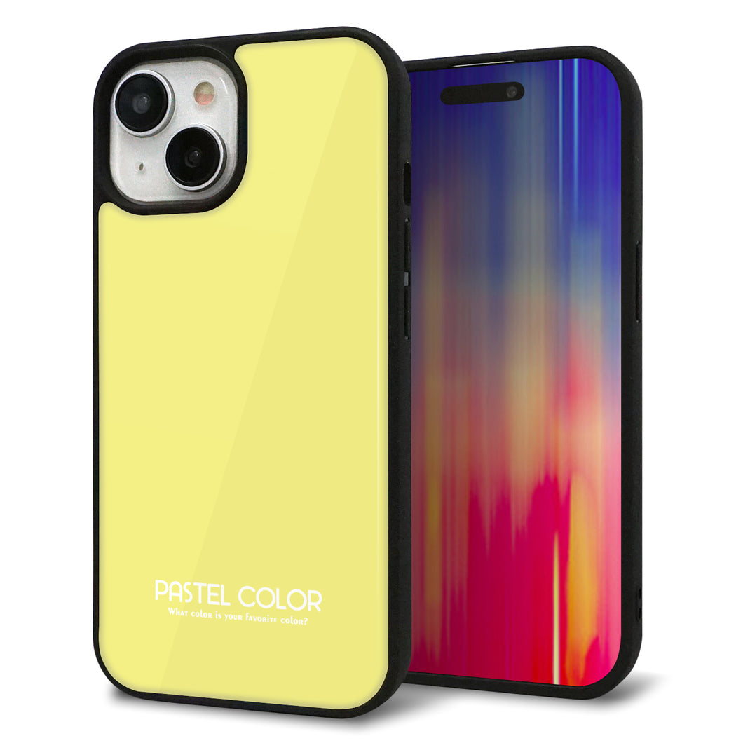 iPhone 15 強化ガラス&TPUスマホケース ガラプリ【KM897 パステルカラー(パステルイエロー)】