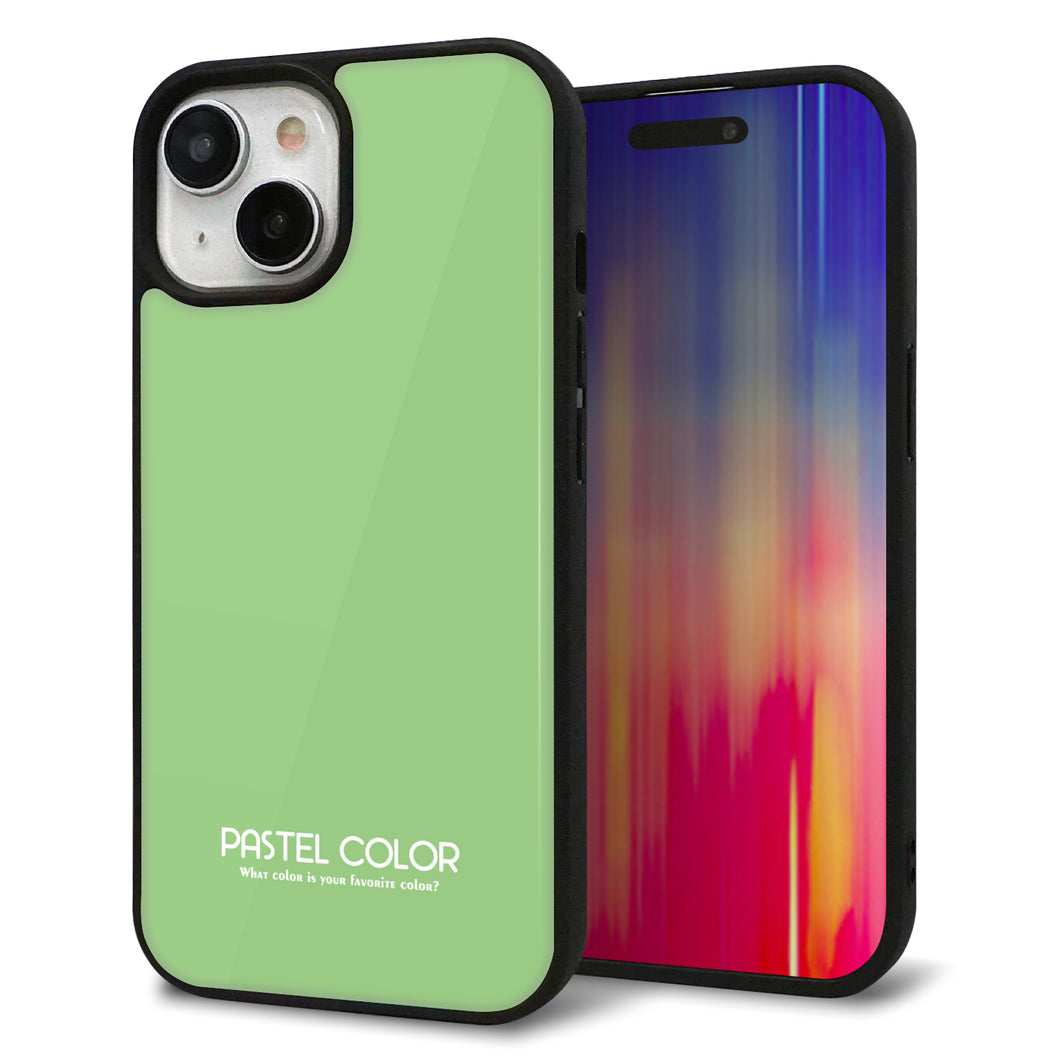 iPhone 15 強化ガラス&TPUスマホケース ガラプリ【KM898 パステルカラー(パステルグリーン)】