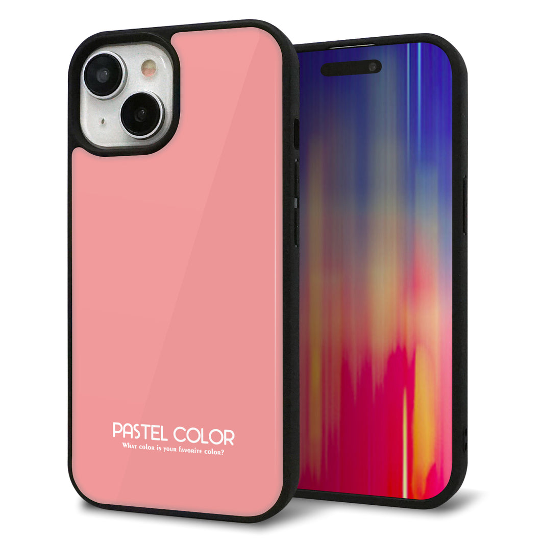 iPhone 15 強化ガラス&TPUスマホケース ガラプリ【KM902 パステルカラー(パステルレッド)】
