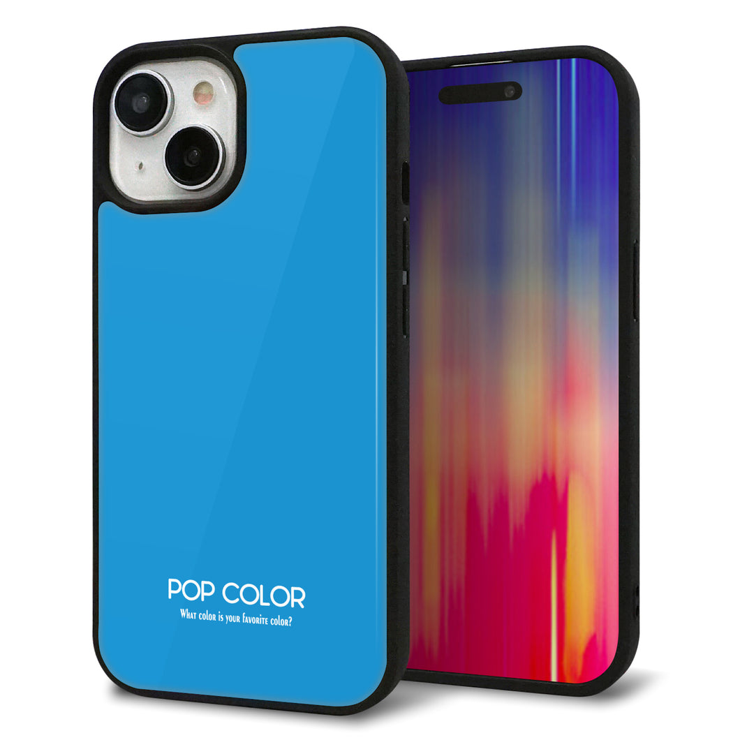 iPhone 15 強化ガラス&TPUスマホケース ガラプリ【KM908 ポップカラー(スカイブルー)】