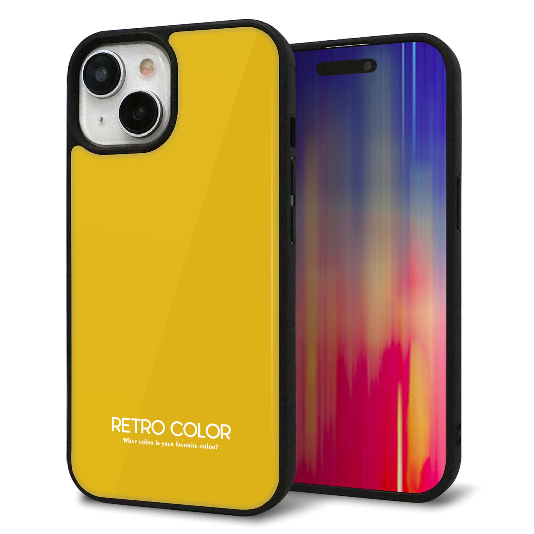 iPhone 15 強化ガラス&TPUスマホケース ガラプリ【KM920 レトロカラー(マスタード)】