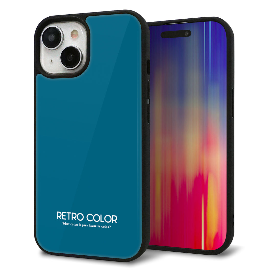 iPhone 15 強化ガラス&TPUスマホケース ガラプリ【KM922 レトロカラー(ダークブルー)】