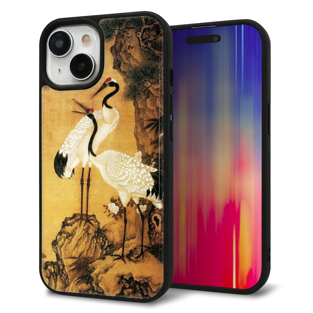 iPhone 15 強化ガラス&TPUスマホケース ガラプリ【MA969 和柄 鶴鯉 A】