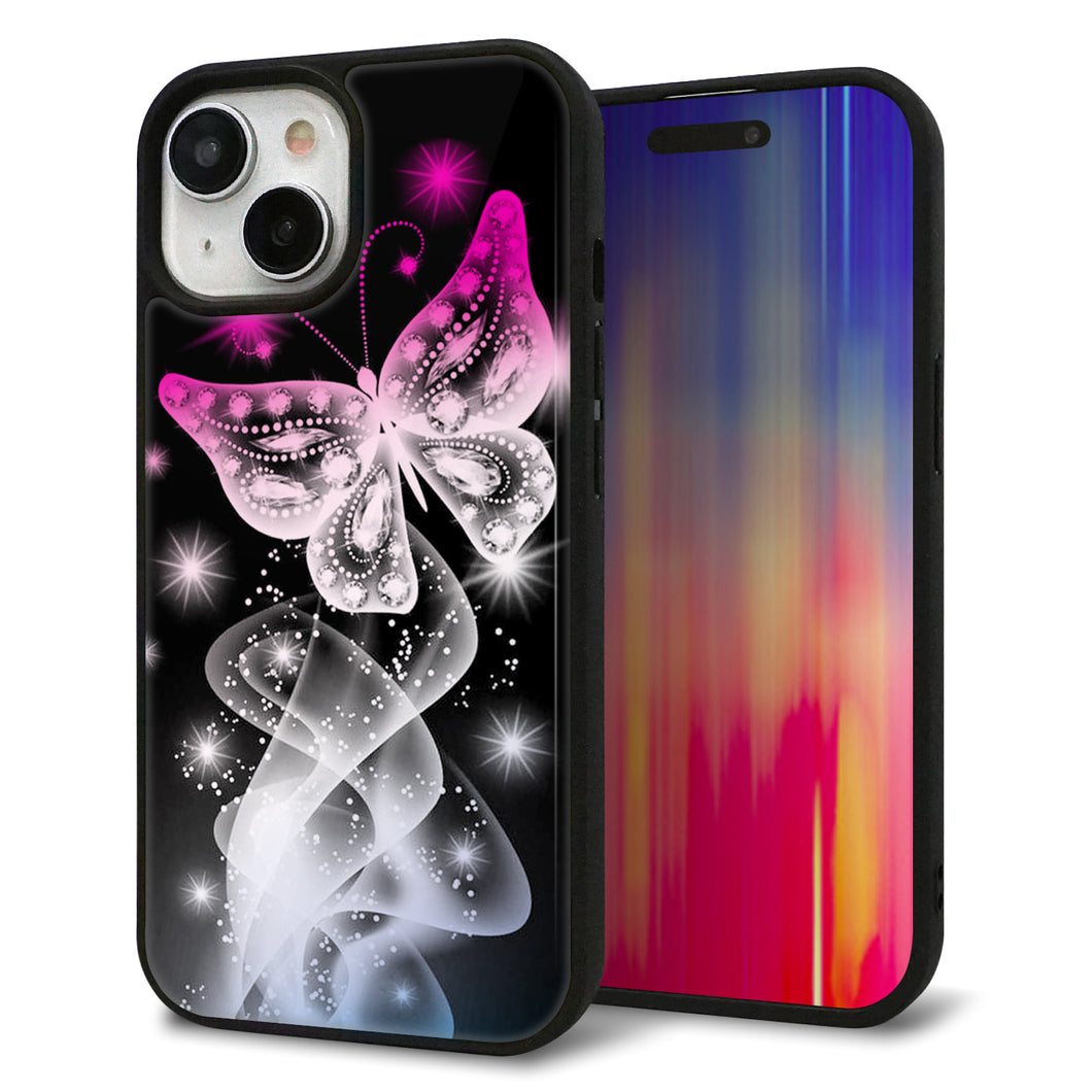 iPhone 15 強化ガラス&TPUスマホケース ガラプリ【MA989 蝶A】
