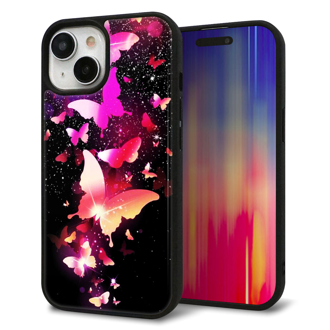 iPhone 15 強化ガラス&TPUスマホケース ガラプリ【MA991 蝶C】