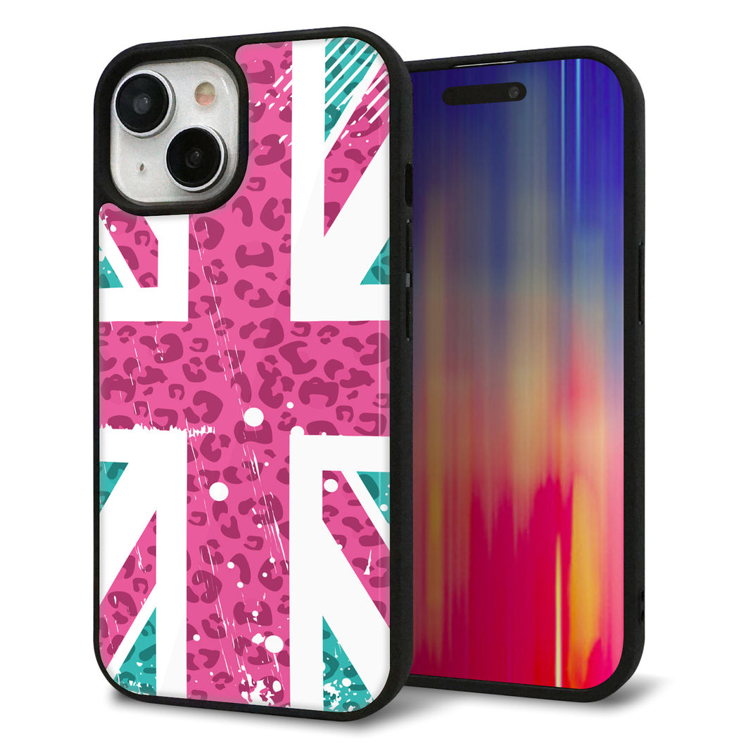 iPhone 15 強化ガラス&TPUスマホケース ガラプリ【SC807 ユニオンジャック ピンクヒョウ柄】