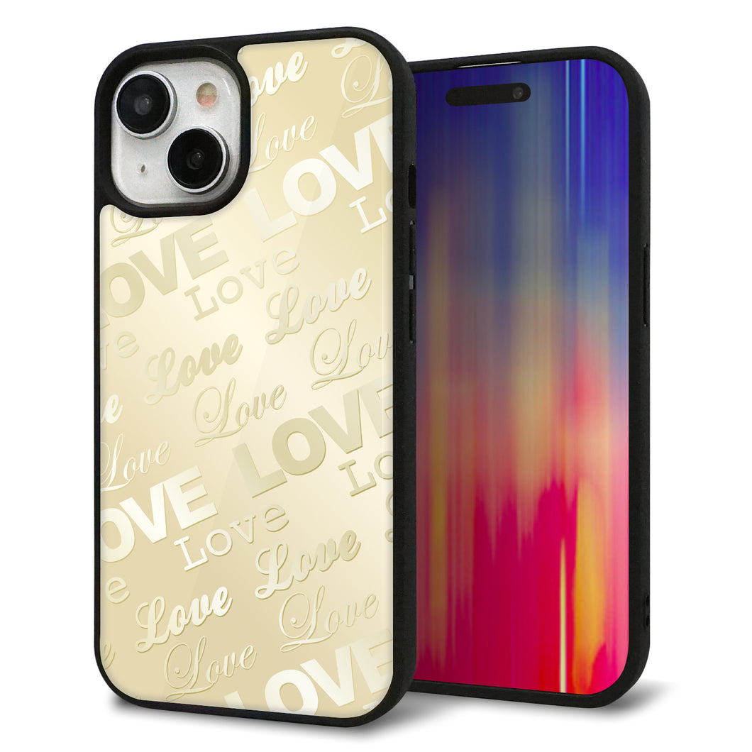iPhone 15 強化ガラス&TPUスマホケース ガラプリ【SC840 エンボス風LOVEリンク(ヌーディーベージュ)】