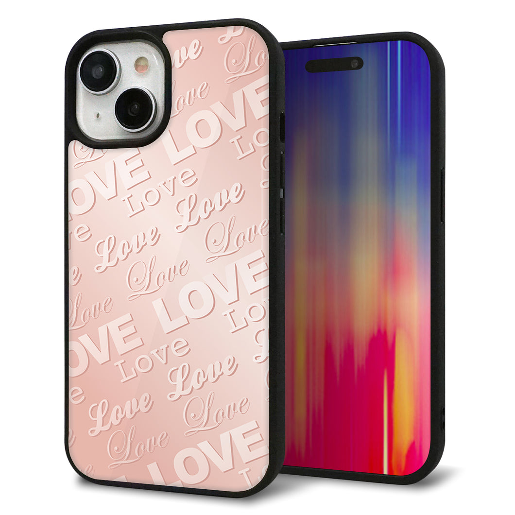 iPhone 15 強化ガラス&TPUスマホケース ガラプリ【SC841 エンボス風LOVEリンク(ローズピンク)】