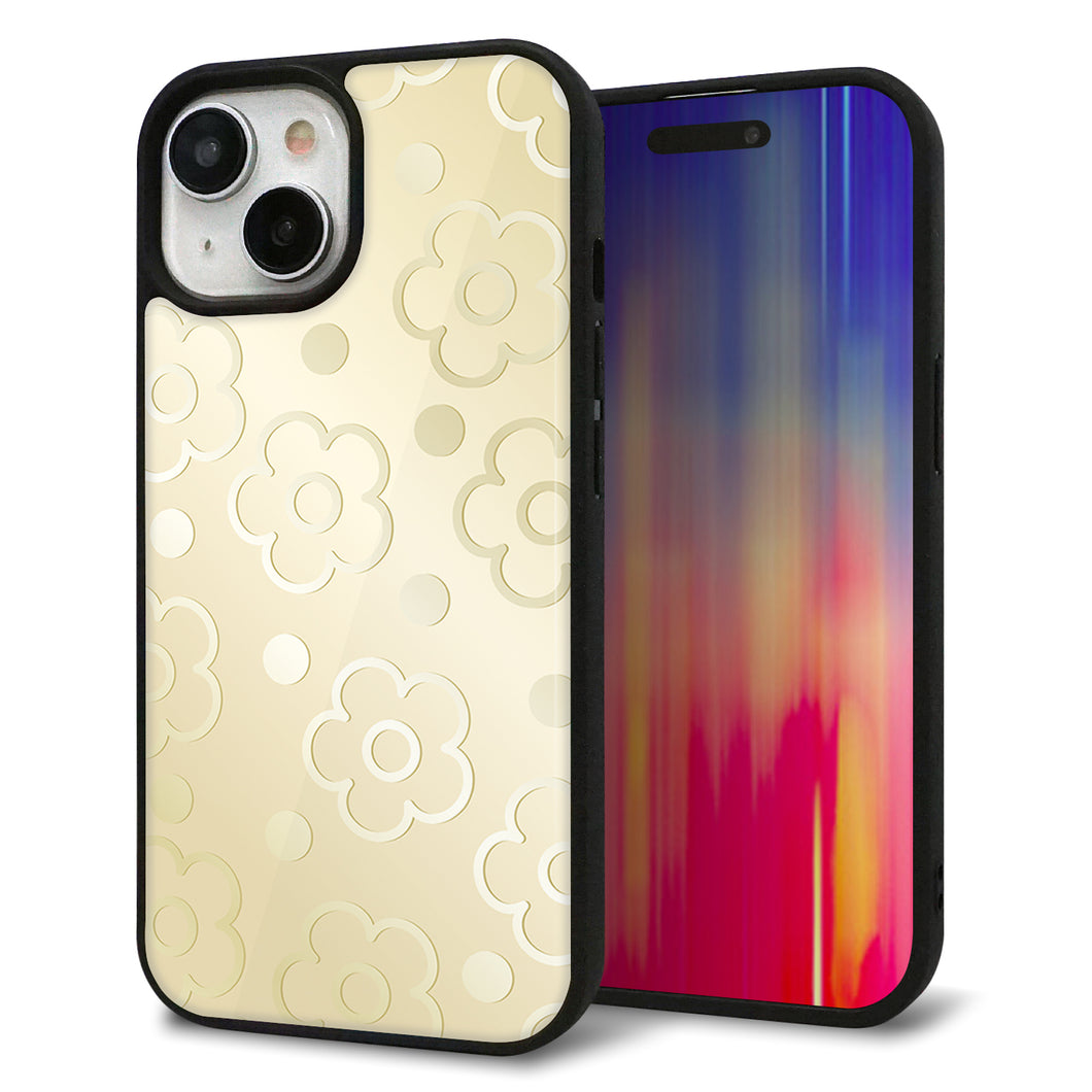 iPhone 15 強化ガラス&TPUスマホケース ガラプリ【SC842 エンボス風デイジーシンプル(ベージュ)】
