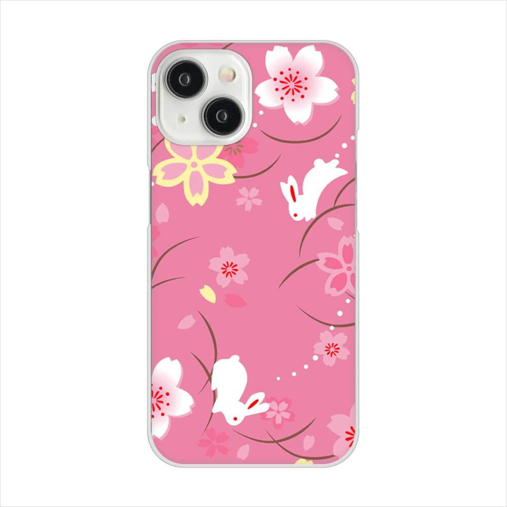 iPhone 15 149 桜と白うさぎ ハードケース 背面印刷