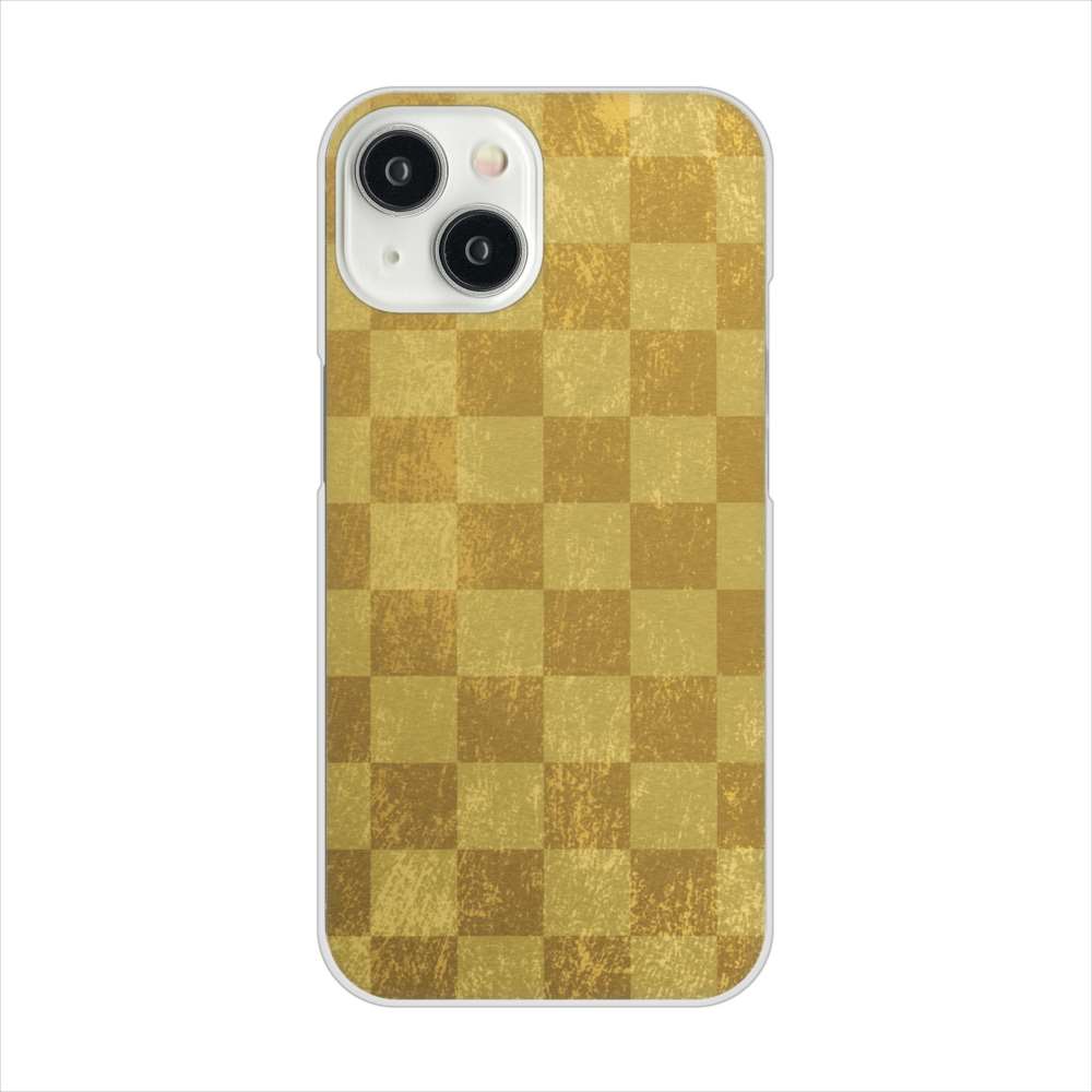 iPhone 15 619 市松模様-金(骨董風に傷んだイメージ) ハードケース 背面印刷