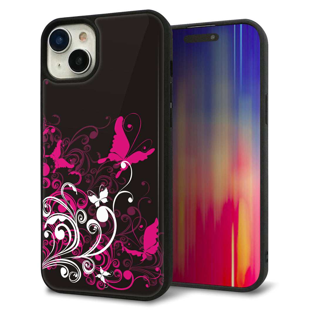 iPhone 15 Plus 強化ガラス&TPUスマホケース ガラプリ【585 闇に舞う蝶】
