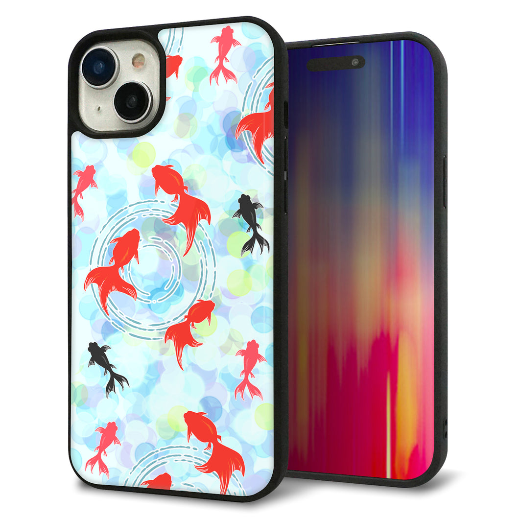 iPhone 15 Plus 強化ガラス&TPUスマホケース ガラプリ【HA221 金魚 点々 ブルー】