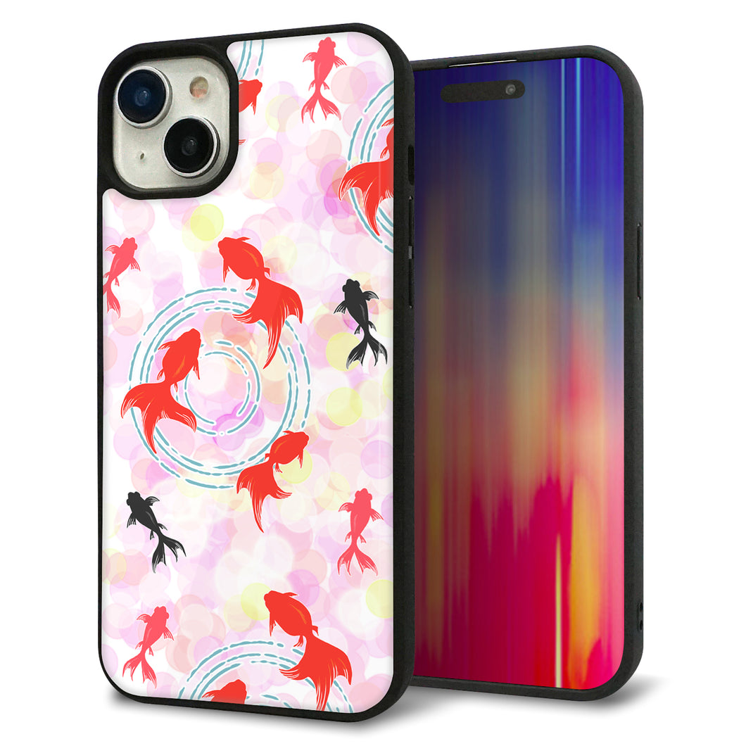 iPhone 15 Plus 強化ガラス&TPUスマホケース ガラプリ【HA222 金魚 点々 ピンク】
