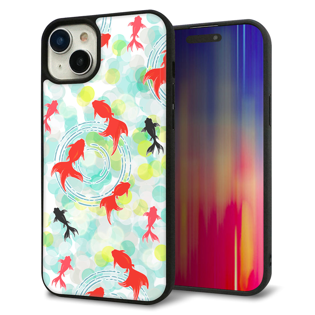 iPhone 15 Plus 強化ガラス&TPUスマホケース ガラプリ【HA223 金魚 点々 グリーン】