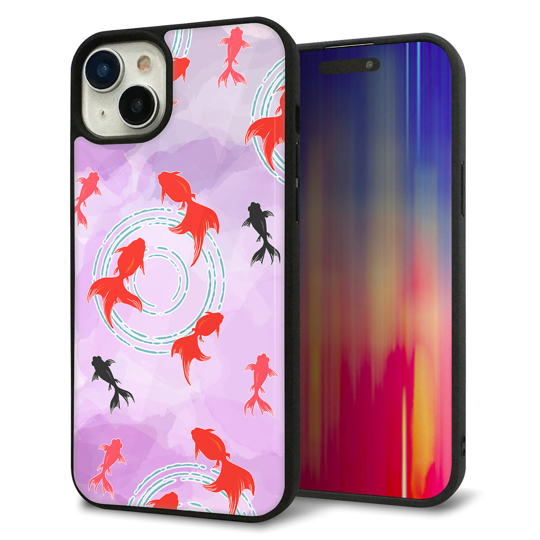 iPhone 15 Plus 強化ガラス&TPUスマホケース ガラプリ【HA225 金魚 水彩 パープル】