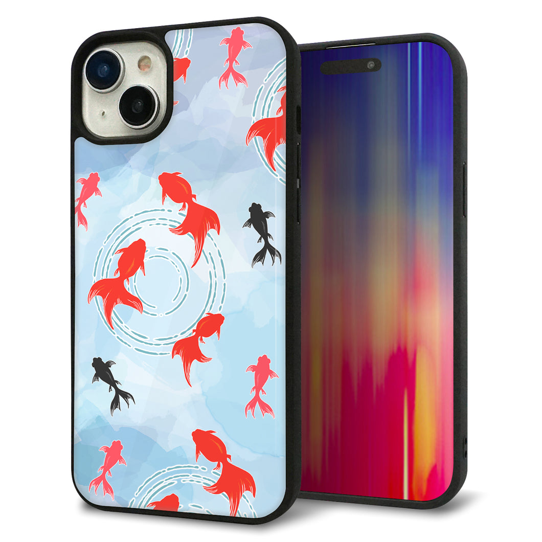 iPhone 15 Plus 強化ガラス&TPUスマホケース ガラプリ【HA226 金魚 水彩 ブルー】