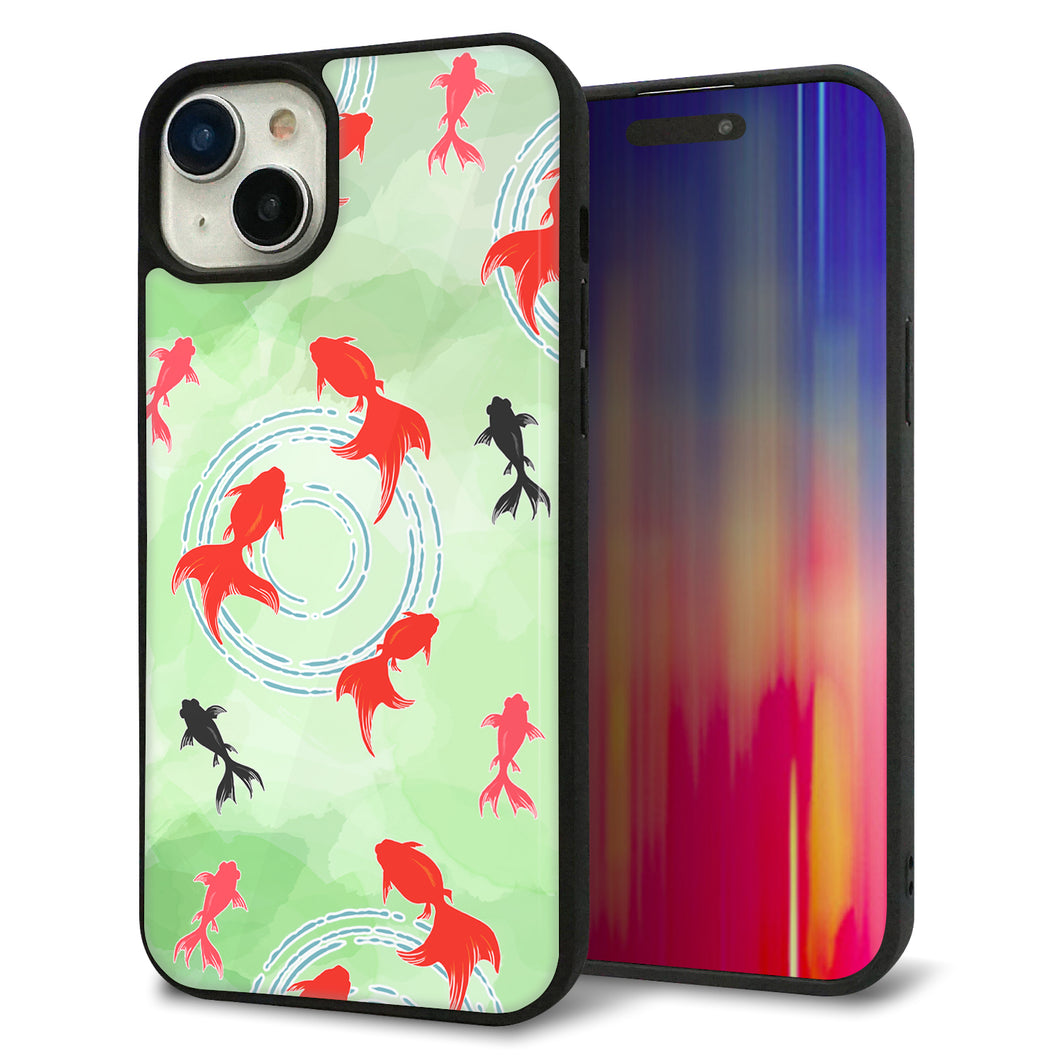 iPhone 15 Plus 強化ガラス&TPUスマホケース ガラプリ【HA229 金魚 水彩 グリーン】