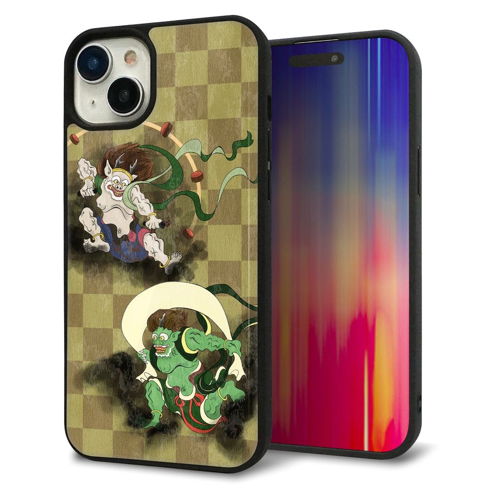 iPhone 15 Plus 強化ガラス&TPUスマホケース ガラプリ【HA236 風神雷神 金市松】