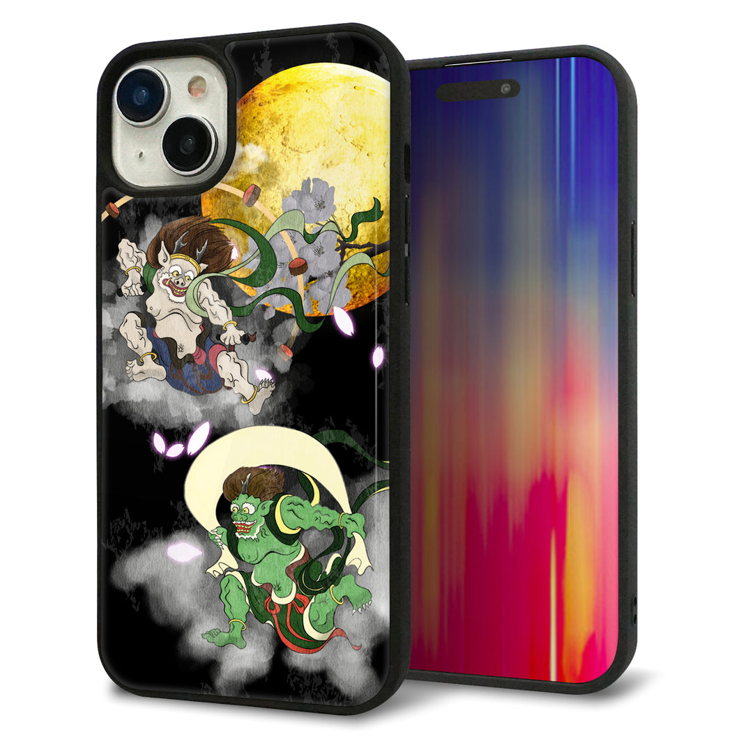 iPhone 15 Plus 強化ガラス&TPUスマホケース ガラプリ【HA241 風神雷神 月】