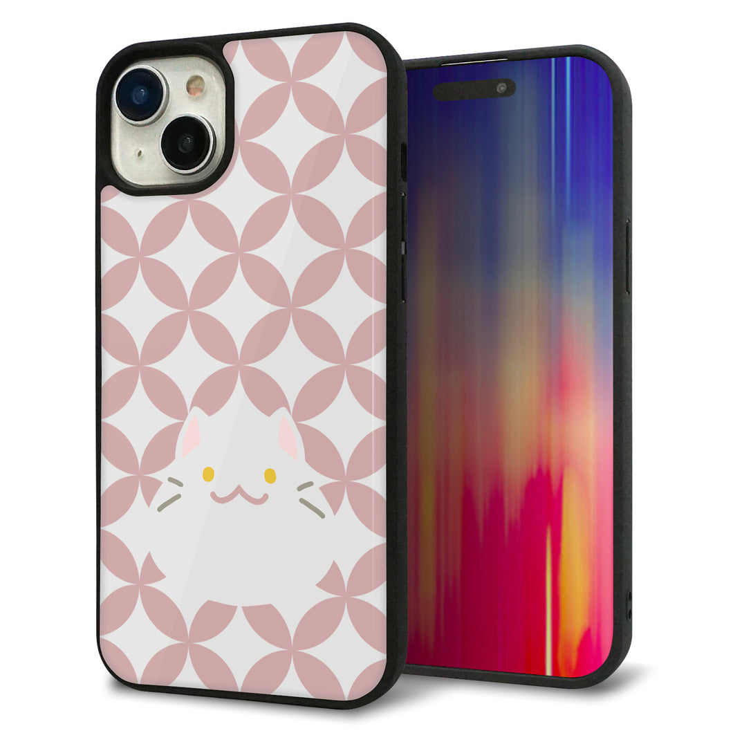 iPhone 15 Plus 強化ガラス&TPUスマホケース ガラプリ【HA248 もちねこ シロ】