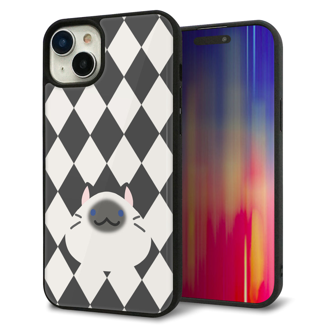 iPhone 15 Plus 強化ガラス&TPUスマホケース ガラプリ【HA250 もちねこ シャム】
