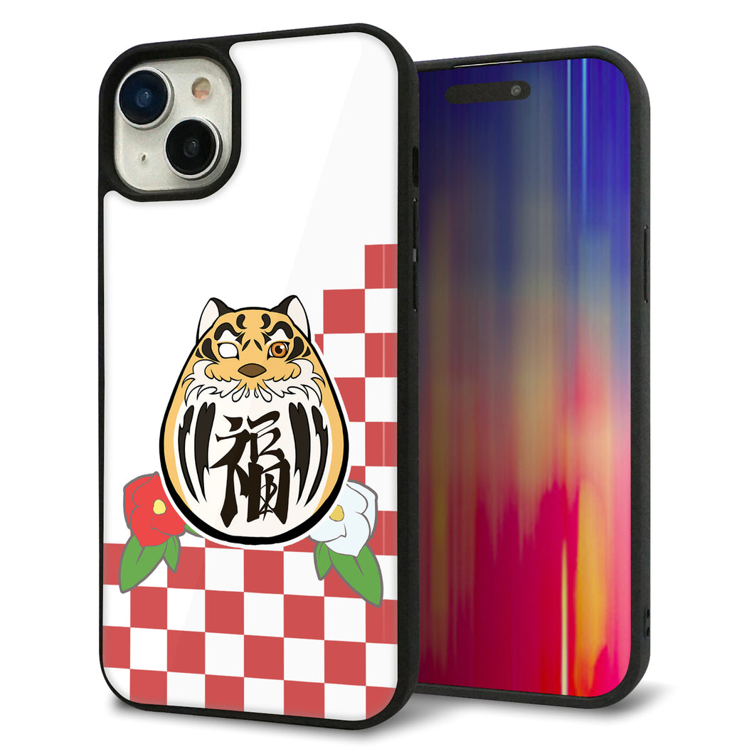 iPhone 15 Plus 強化ガラス&TPUスマホケース ガラプリ【HA252 虎だるま】