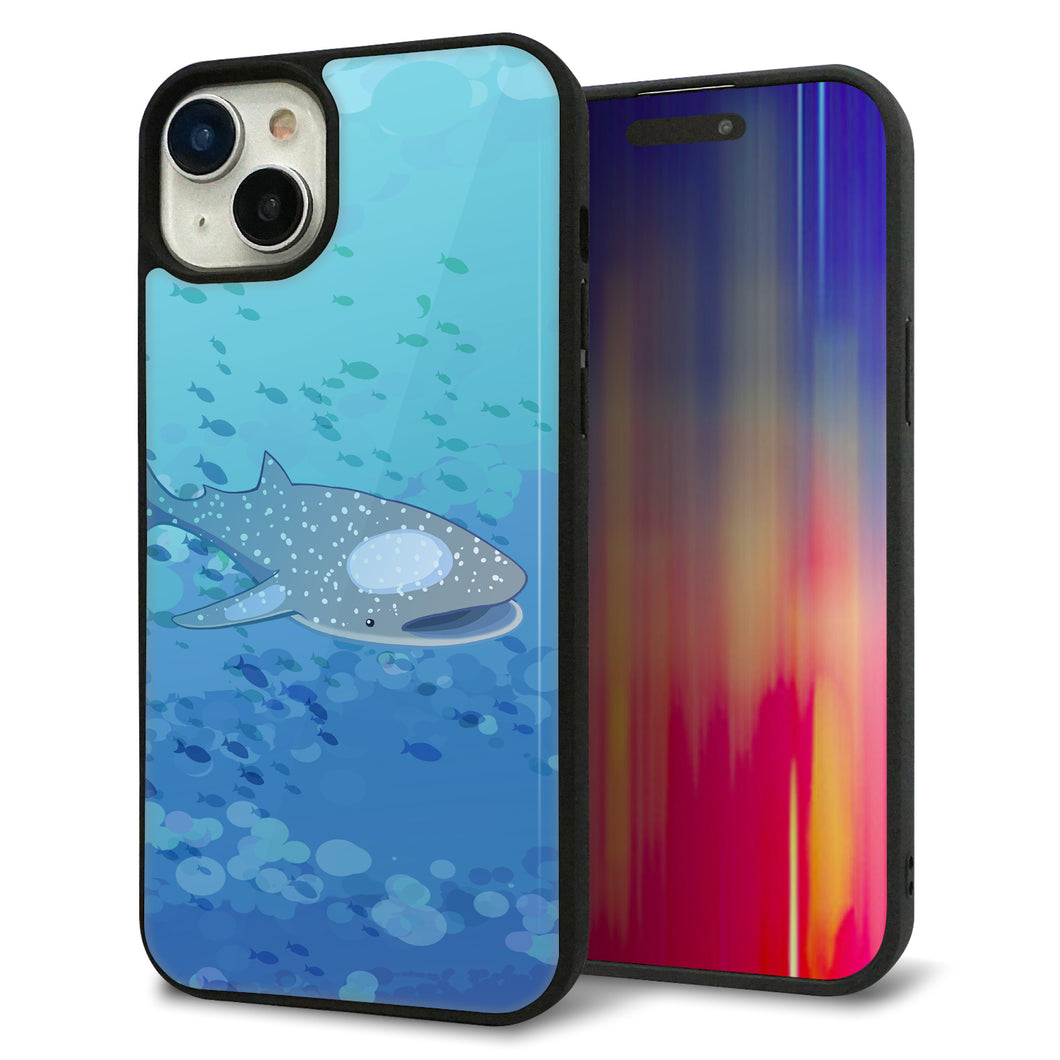 iPhone 15 Plus 強化ガラス&TPUスマホケース ガラプリ【HA256 ポケットアクアリウム ジンベエザメ】