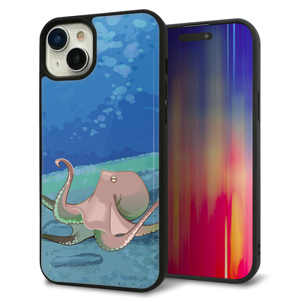 iPhone 15 Plus 強化ガラス&TPUスマホケース ガラプリ【HA259 ポケットアクアリウム タコ】