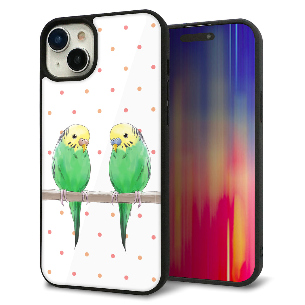 iPhone 15 Plus 強化ガラス&TPUスマホケース ガラプリ【HA271 インコグリーン ドット】