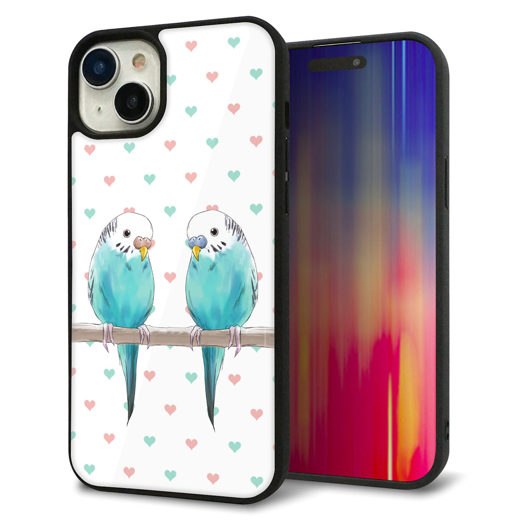 iPhone 15 Plus 強化ガラス&TPUスマホケース ガラプリ【HA272 インコブルー ハート】